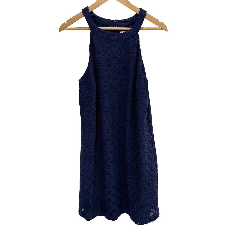 Lilly Pulitzer Rayanne Shift Dress In True Navy Pineapple Geo Lace Women's XL